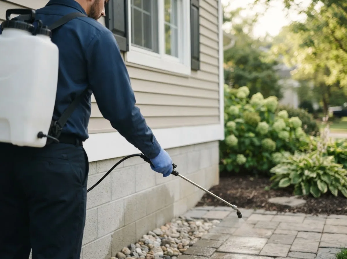 Pest control technician inspecting a home in Underwood, IA
